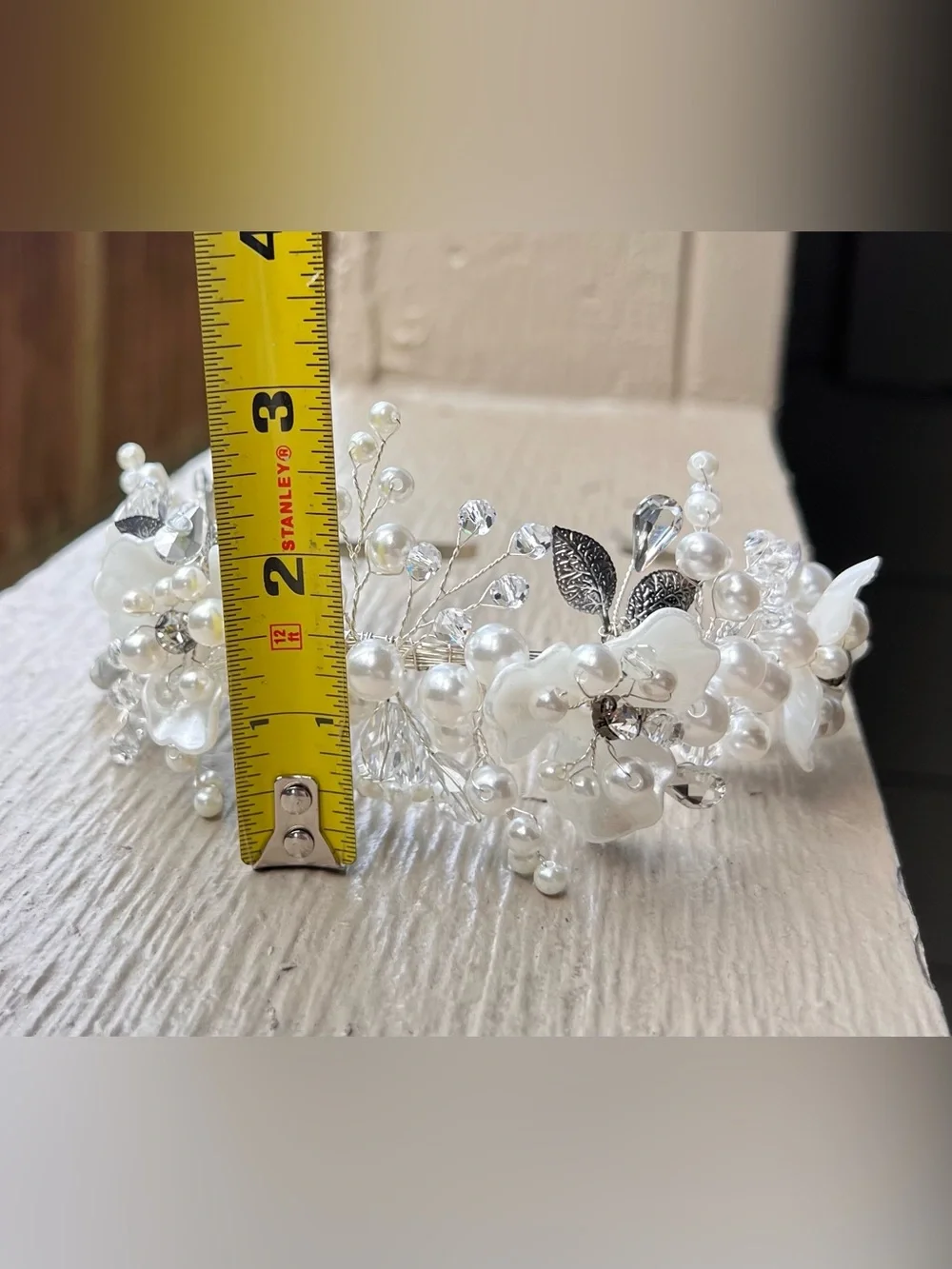 NIB Bridal Pearl Crystal Floral Headband Wedding Hair Crown Tiara White Silver